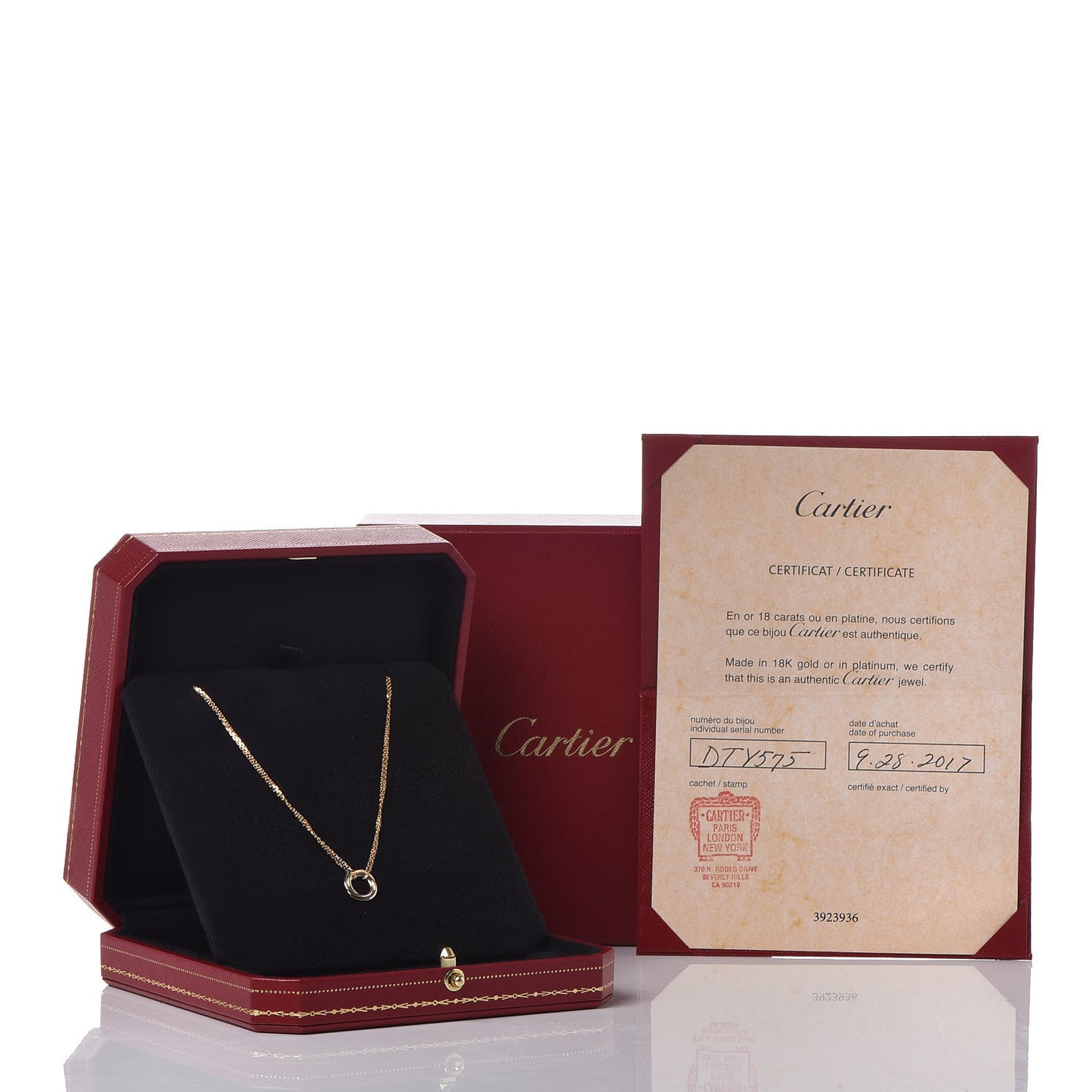 18K Pink Yellow White Gold Trinity Double Chain Pendant Necklace