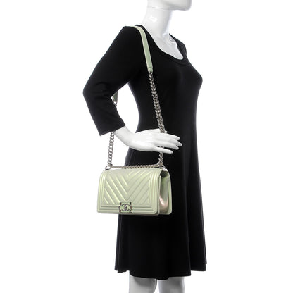 Chanel Metallic Lambskin Chevron Quilted Medium Boy Flap Light Green 2 of 11