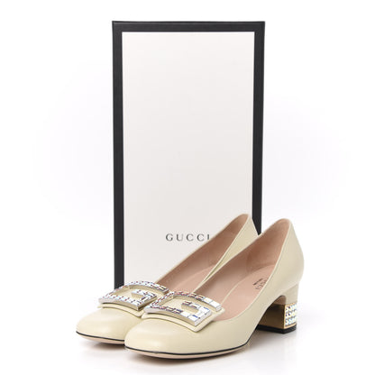 Gucci Malaga Kid Crystal Square G Madelyn Mid Heel Loafer Pumps 36.5 White 12 of 12