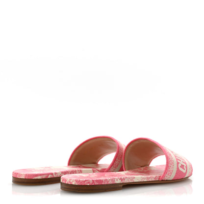 Christian Dior Canvas Toile de Jouy Embroidered Dway Flat Slide Sandals 37 Off White Pink 5 of 9