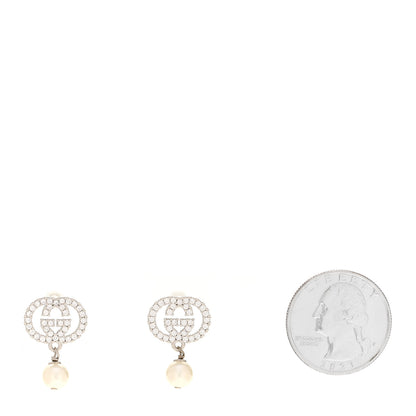Gucci Palladium Crystal Pearl Interlocking G Earrings 2 of 4