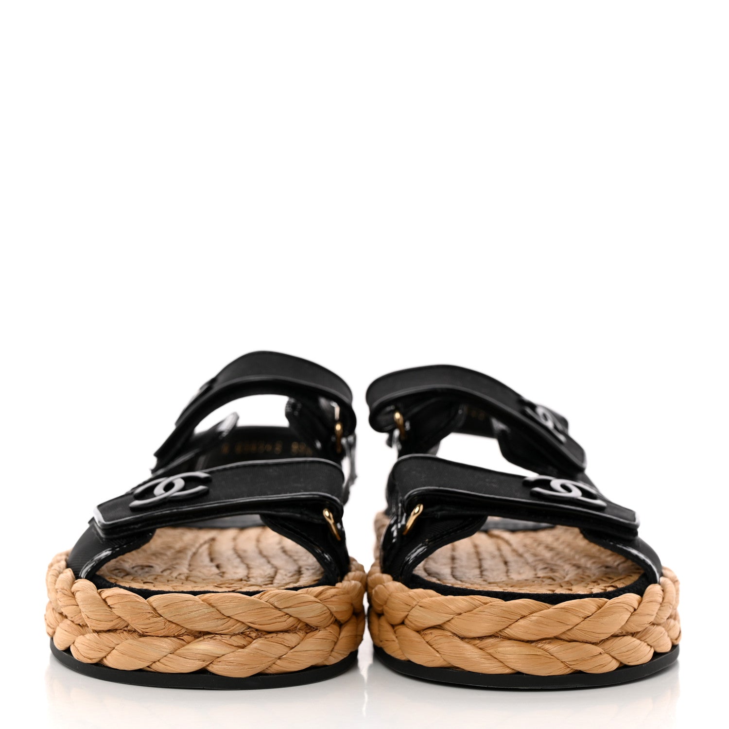 Chanel Mesh Patent Calfskin Velcro Dad Sandals 38.5 Black 2 of 12