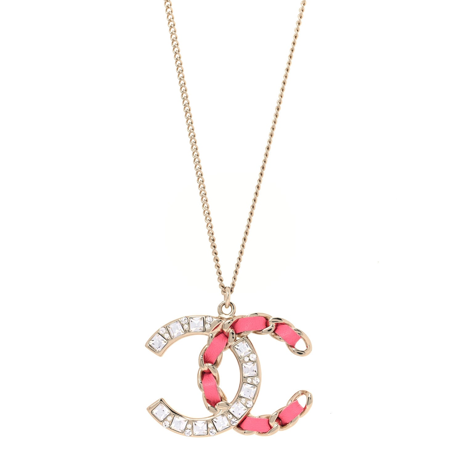 Chanel Lambskin Baguette Crystal CC Necklace Gold Pink 1 of 5