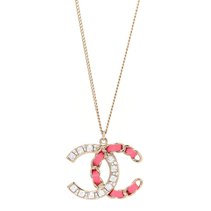 Chanel Lambskin Baguette Crystal CC Necklace Gold Pink 1 of 5