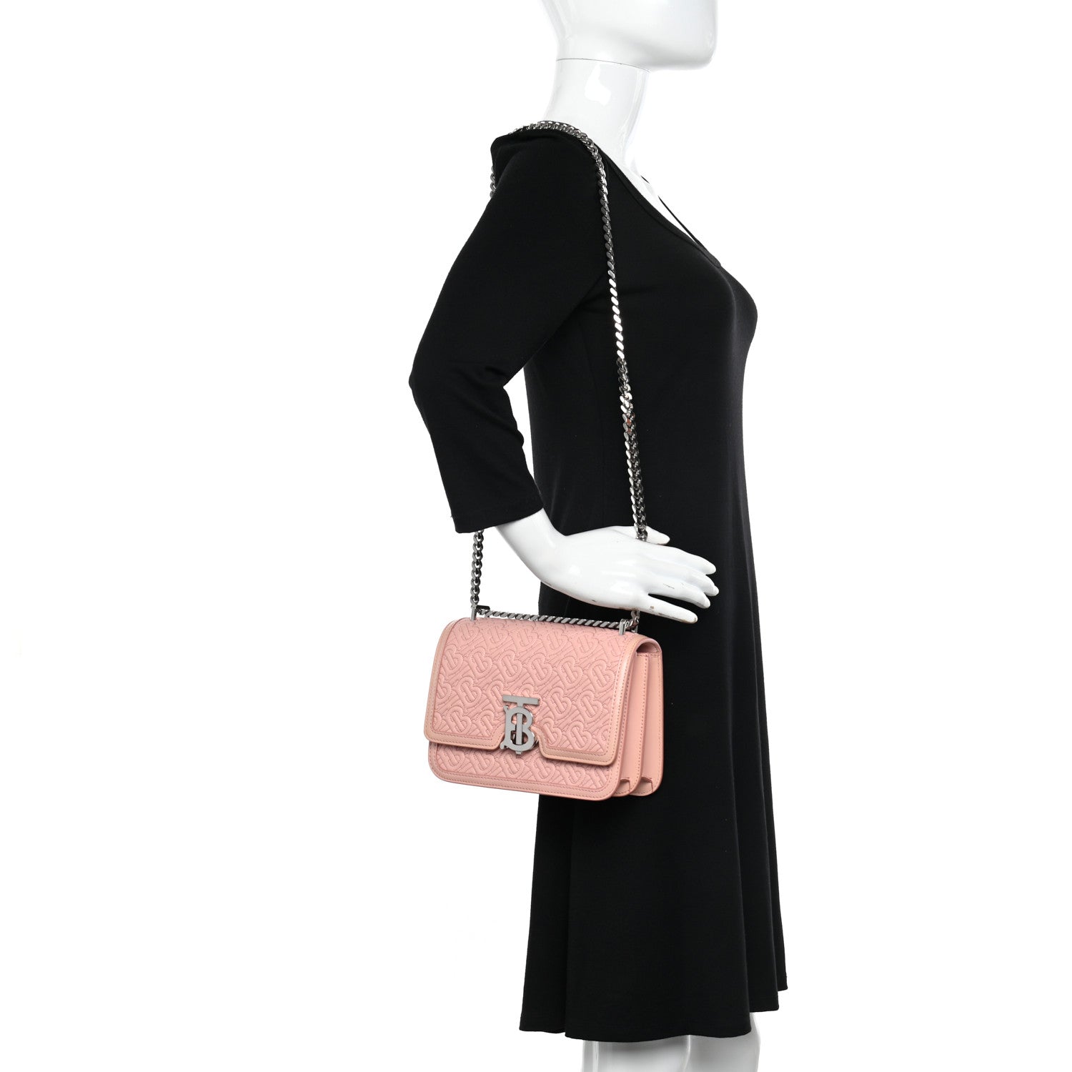 Burberry Calfskin Monogram Embossed Small TB Chain Bag Blush Pink 2 of 16