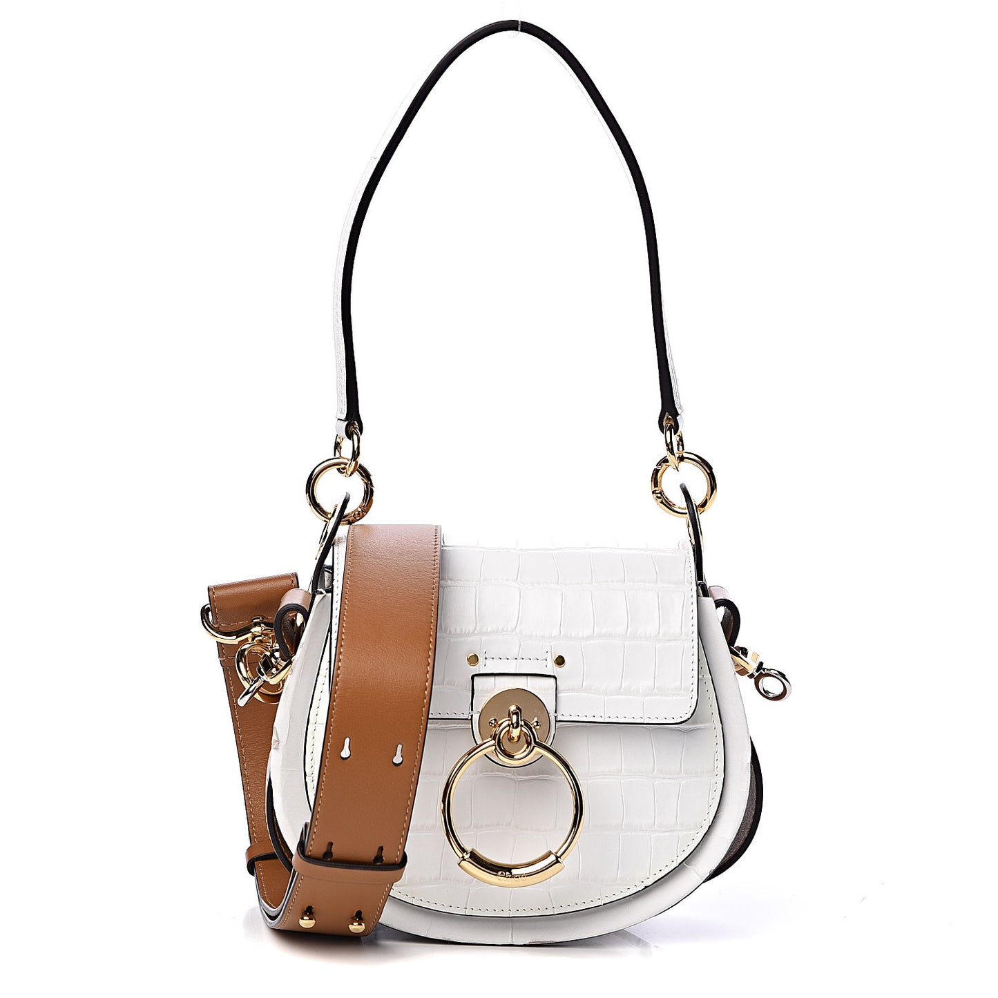 Calfskin Crocodile Embossed Small Tess Bag Brilliant White