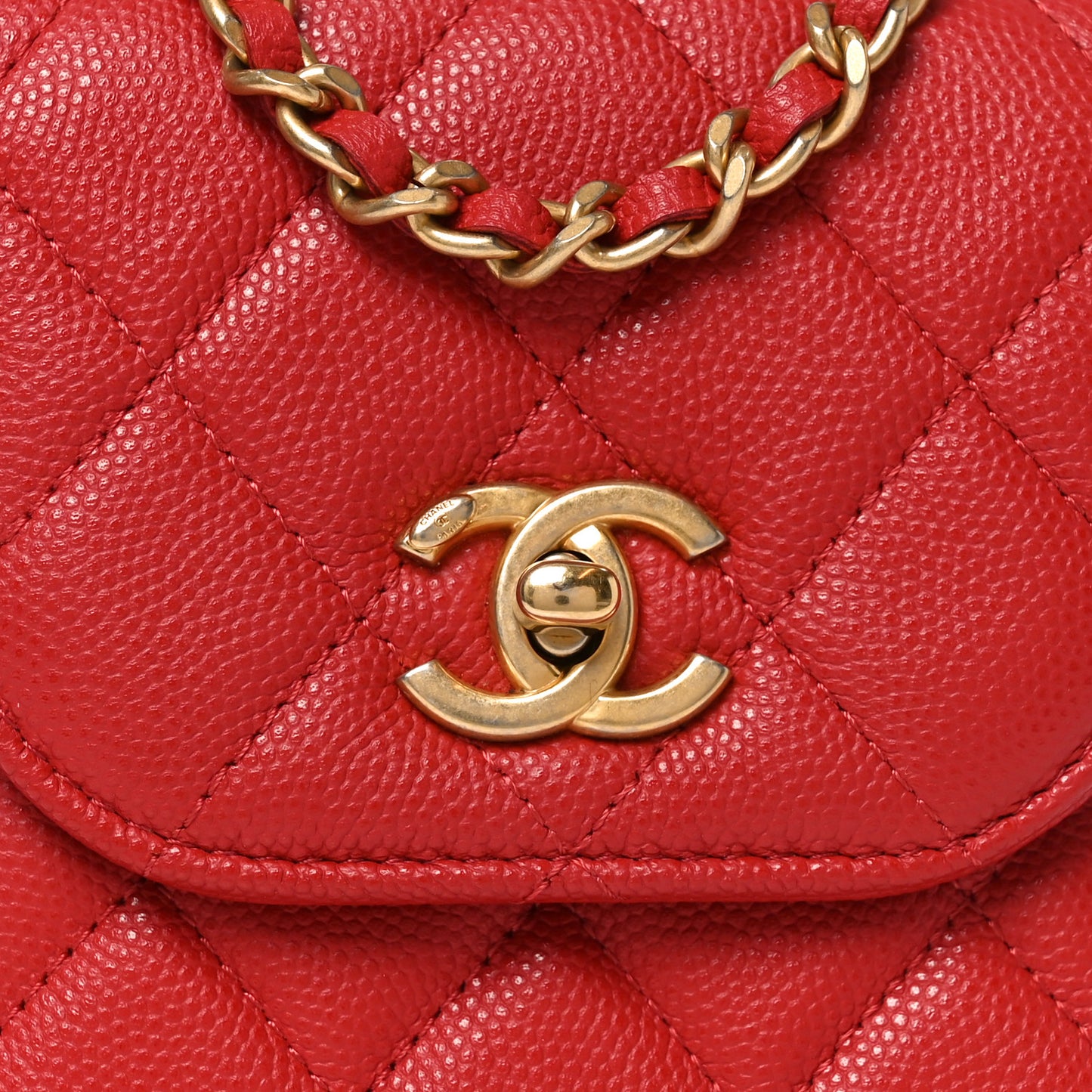 Caviar Quilted Chain Handle Round Phone Holder Red
