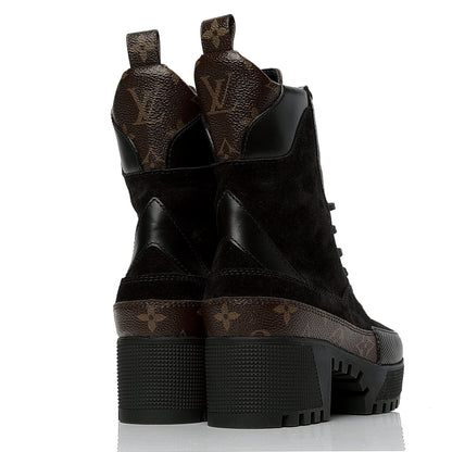 Louis Vuitton Suede Calfskin Monogram Laureate Platform Desert Boots 35.5 Black 3 of 5