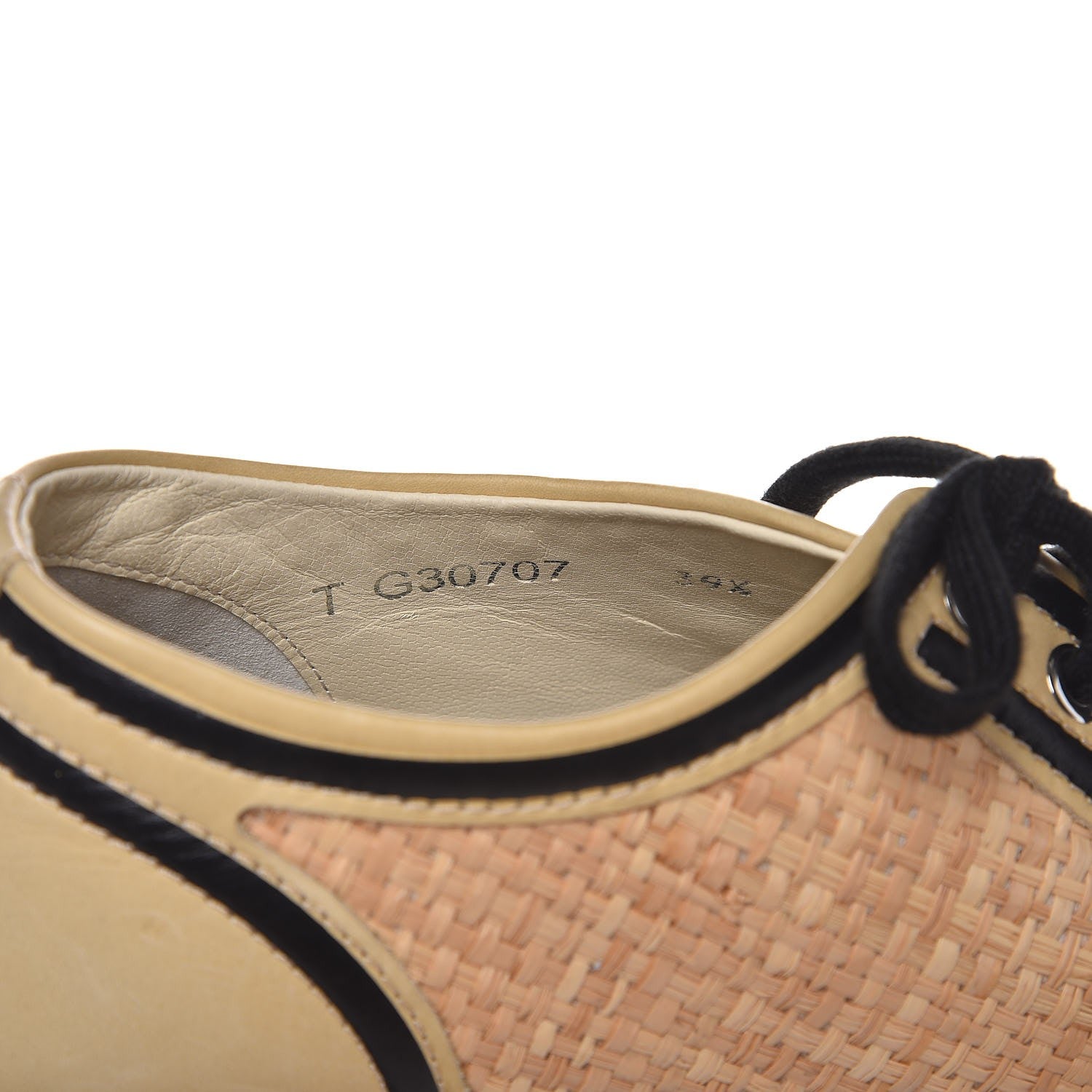 Chanel Straw Calfskin Lace Up Sneakers 39.5 Beige Black 7 of 9