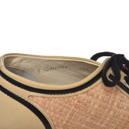 Chanel Straw Calfskin Lace Up Sneakers 39.5 Beige Black 7 of 9
