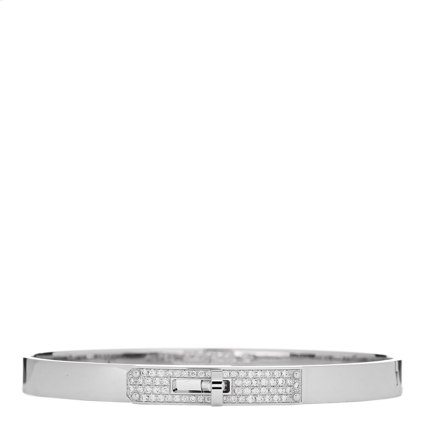 Hermes 18K White Gold Diamond PM Kelly Pave Bracelet SH 1 of 4