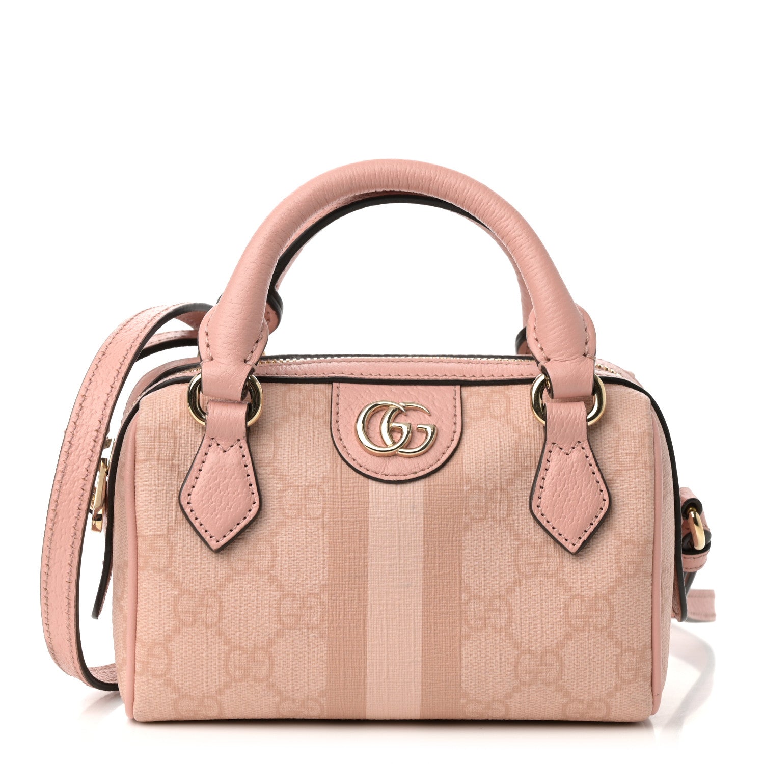 Gucci GG Supreme Monogram Textured Dollar Calfskin Web Super Mini Ophidia Top Handle Bowler Bag Rose Pink 1 of 11