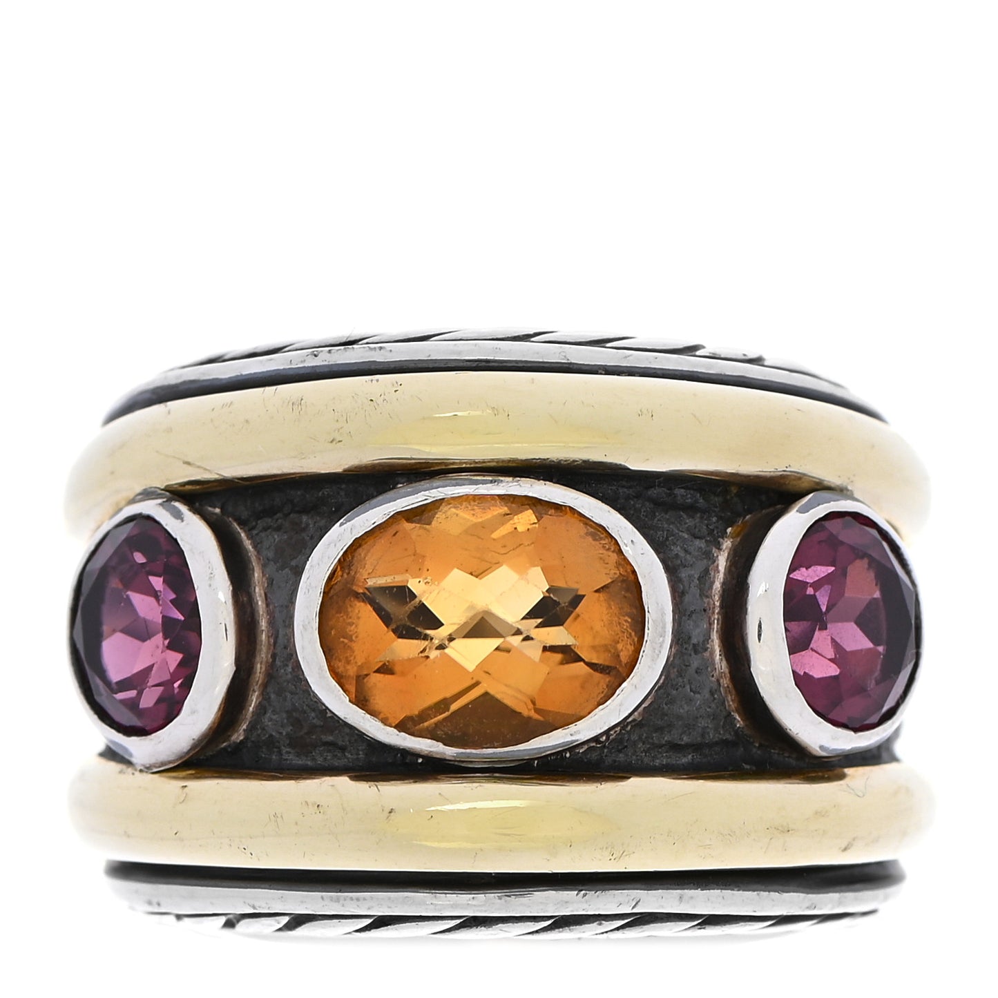 Sterling Silver 14K Yellow Gold Citrine Rhodolite Renaissance Ring 56 7.75