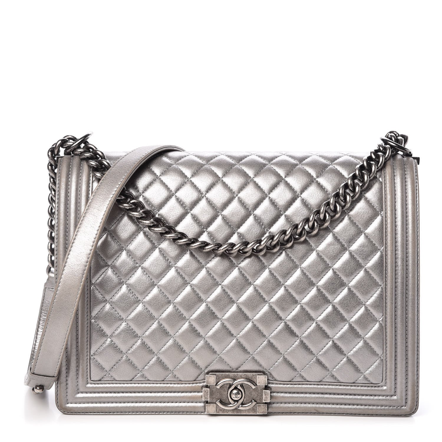 Chanel Metallic Calfskin Quilted Large Boy Flap Silver 1 of 10