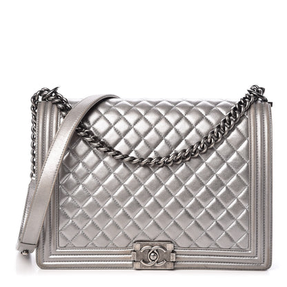 Chanel Metallic Calfskin Quilted Large Boy Flap Silver 1 of 10