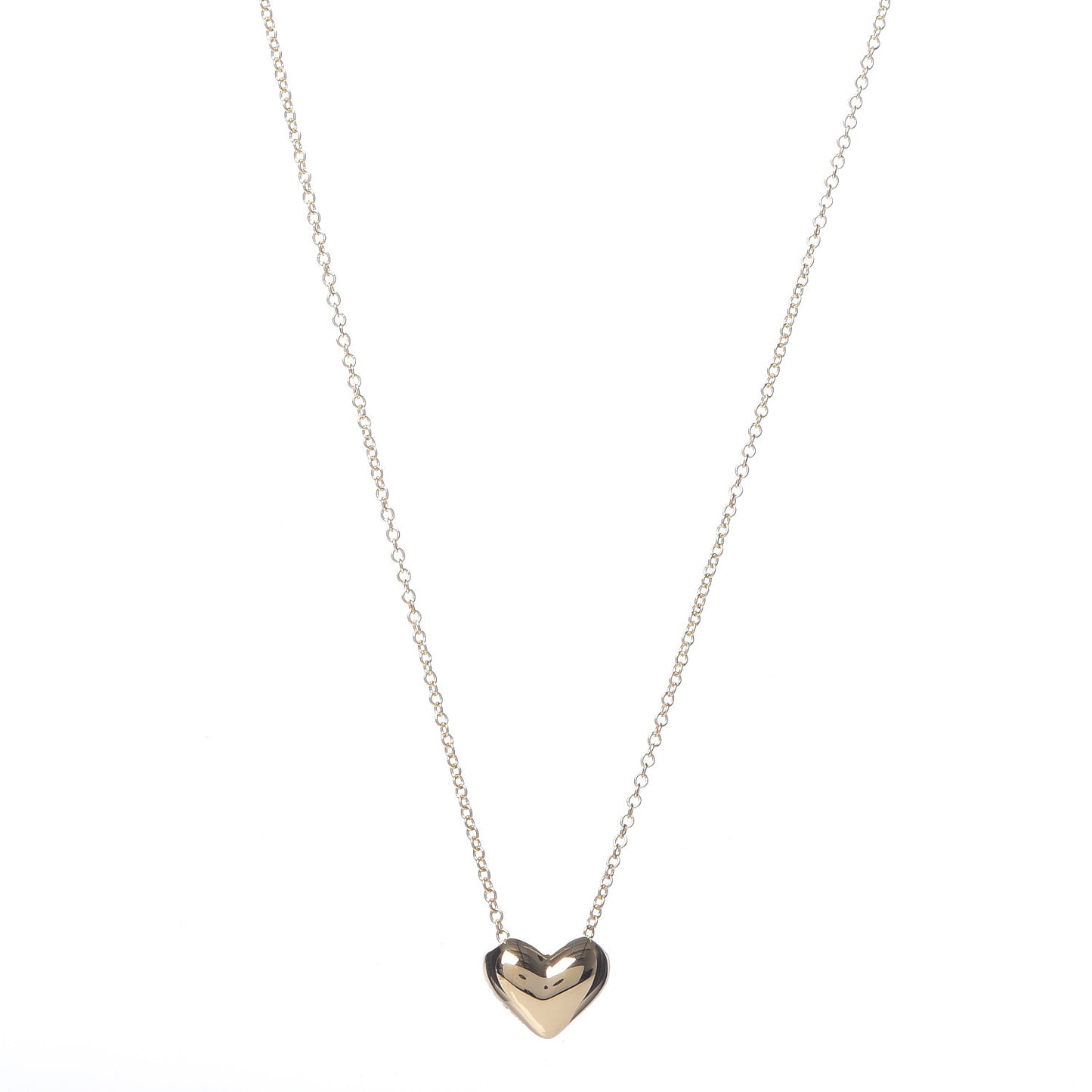 18K Yellow Gold Small Puff Heart Pendant Necklace