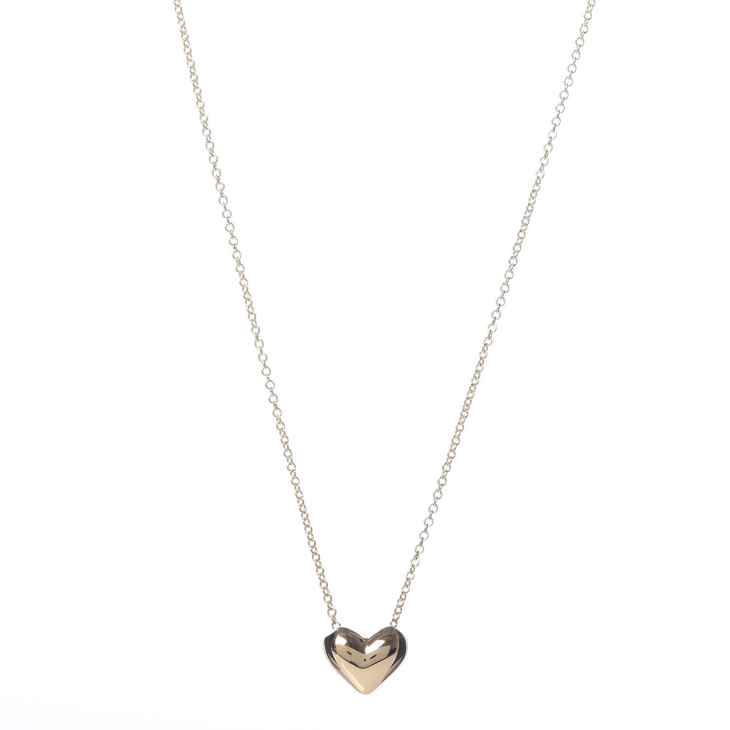 Tiffany 18K Yellow Gold Small Puff Heart Pendant Necklace 1 of 5