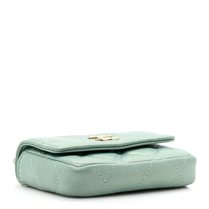 Chanel Iridescent Caviar Quilted Pearl On Top Coin Purse With Chain Light Green 4 of 11