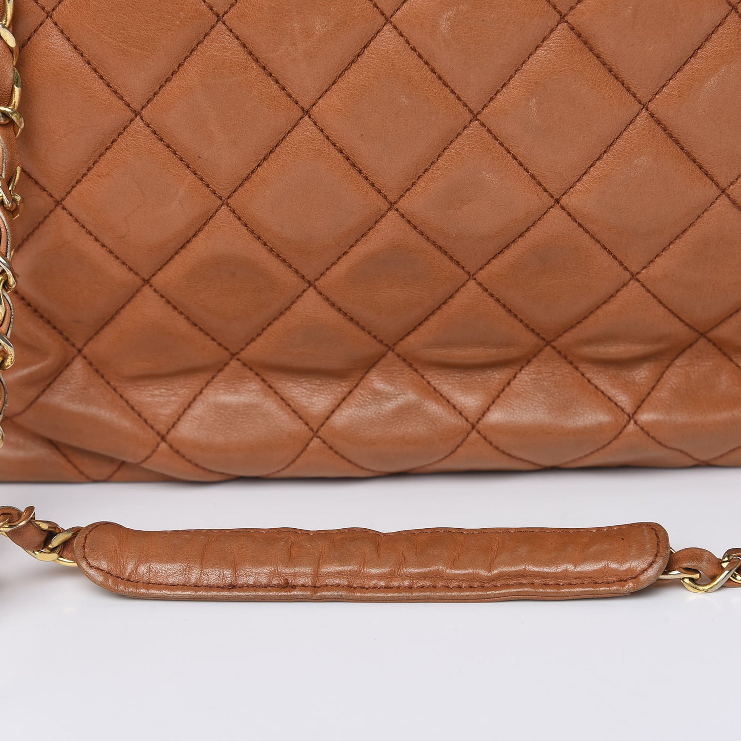 Lambskin Quilted Shopping Tote Brown