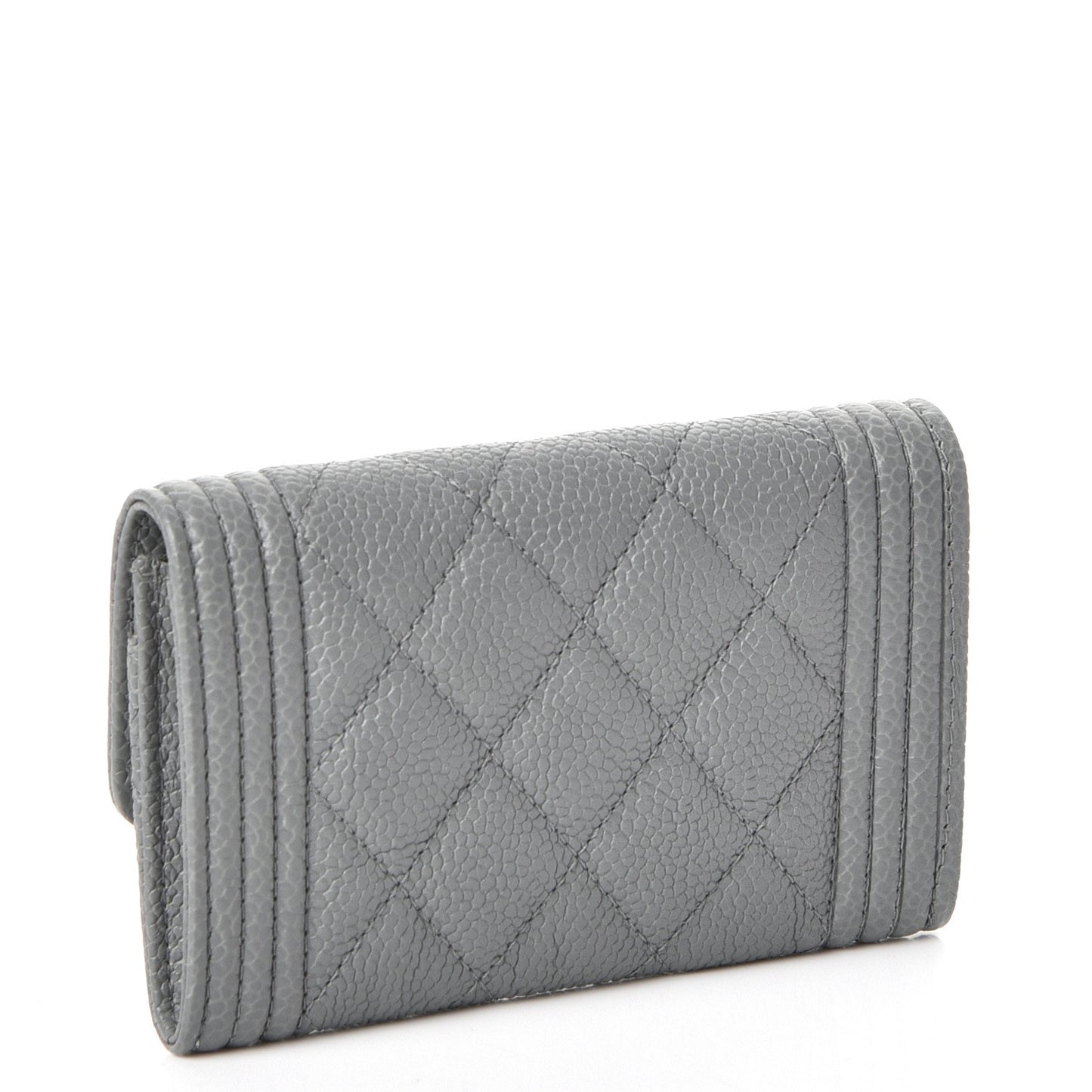 Caviar Quilted Boy Flap Card Holder Grey