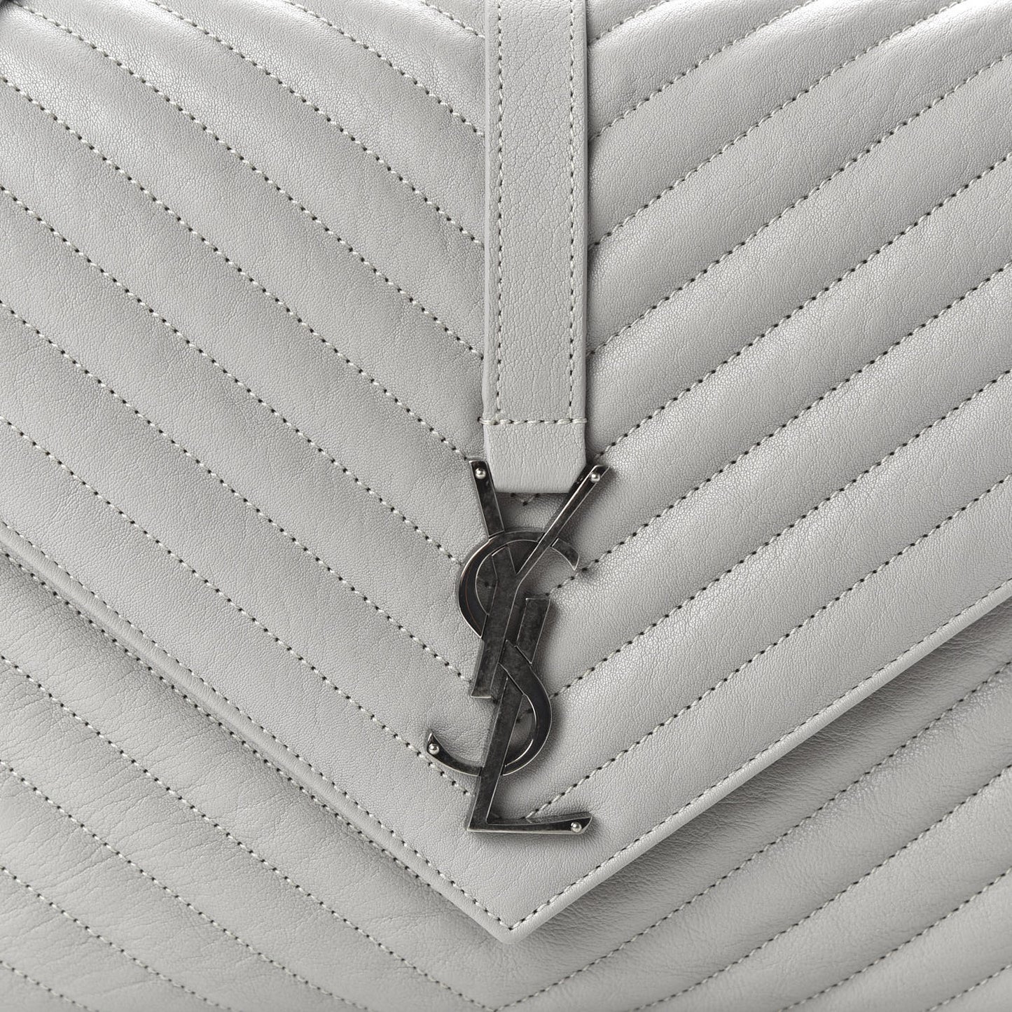 Sheepskin Matelasse Chevron Monogram Large College Satchel Light Grey