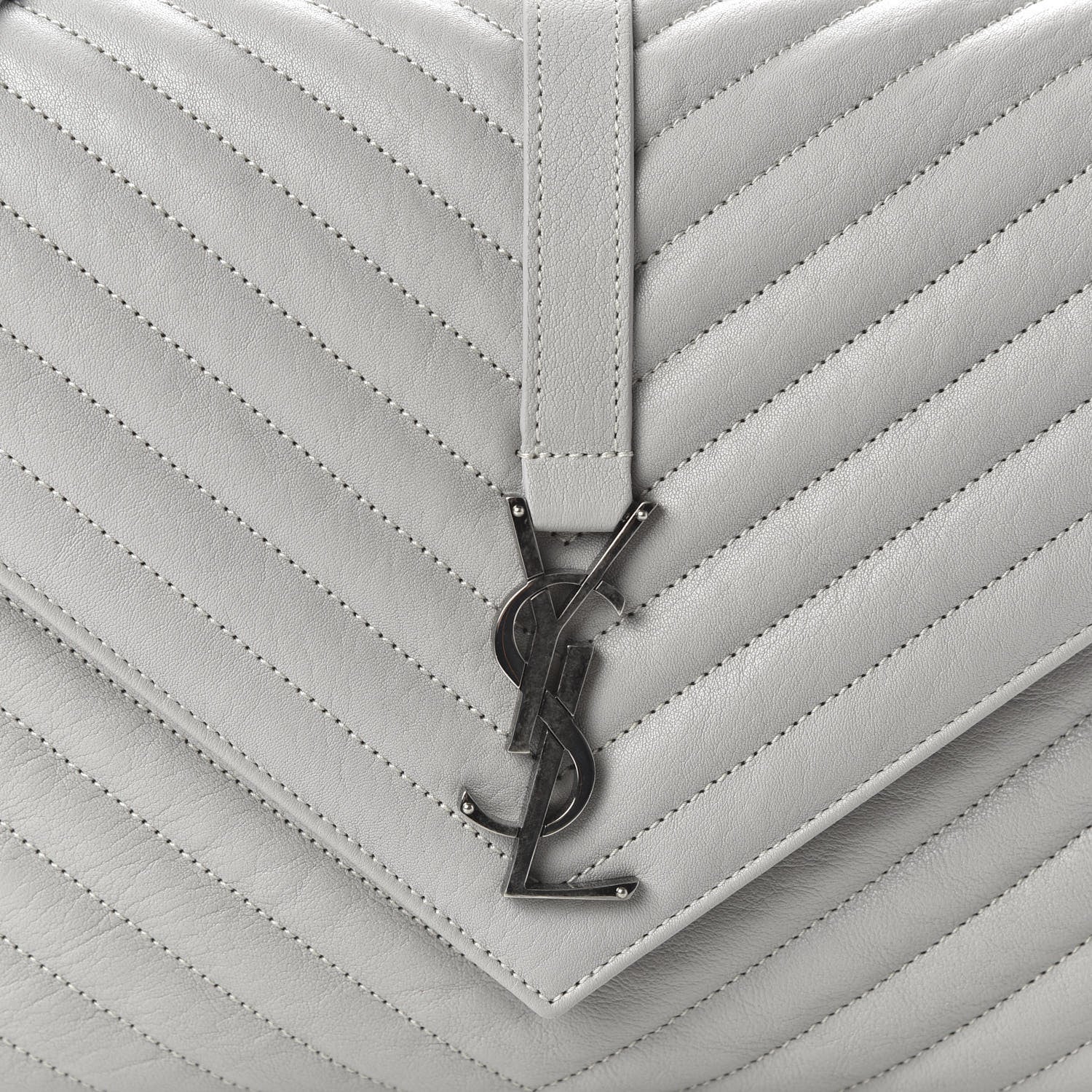 Saint Laurent Sheepskin Matelasse Chevron Monogram Large College Satchel Light Grey 9 of 9