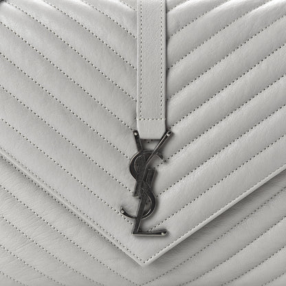Saint Laurent Sheepskin Matelasse Chevron Monogram Large College Satchel Light Grey 9 of 9