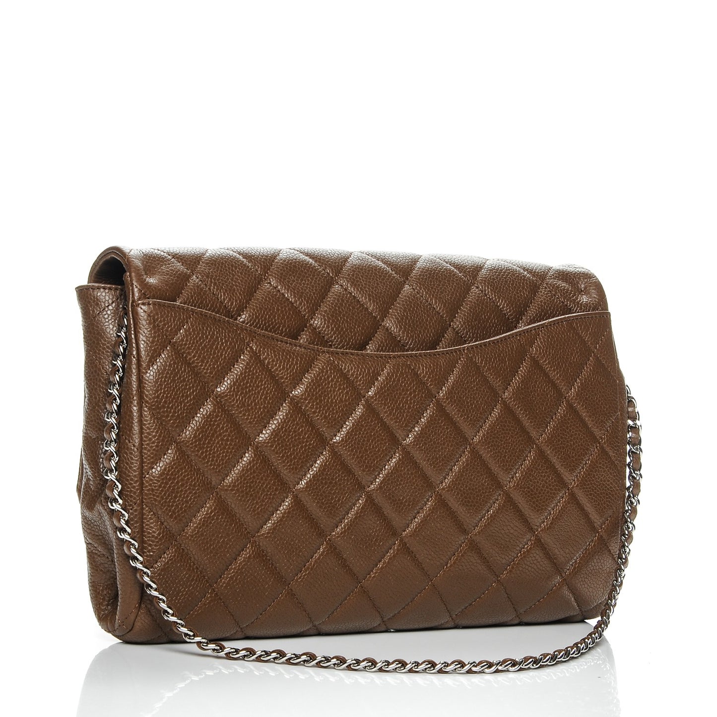 Caviar Quilted Clutch With Chain Flap Brown