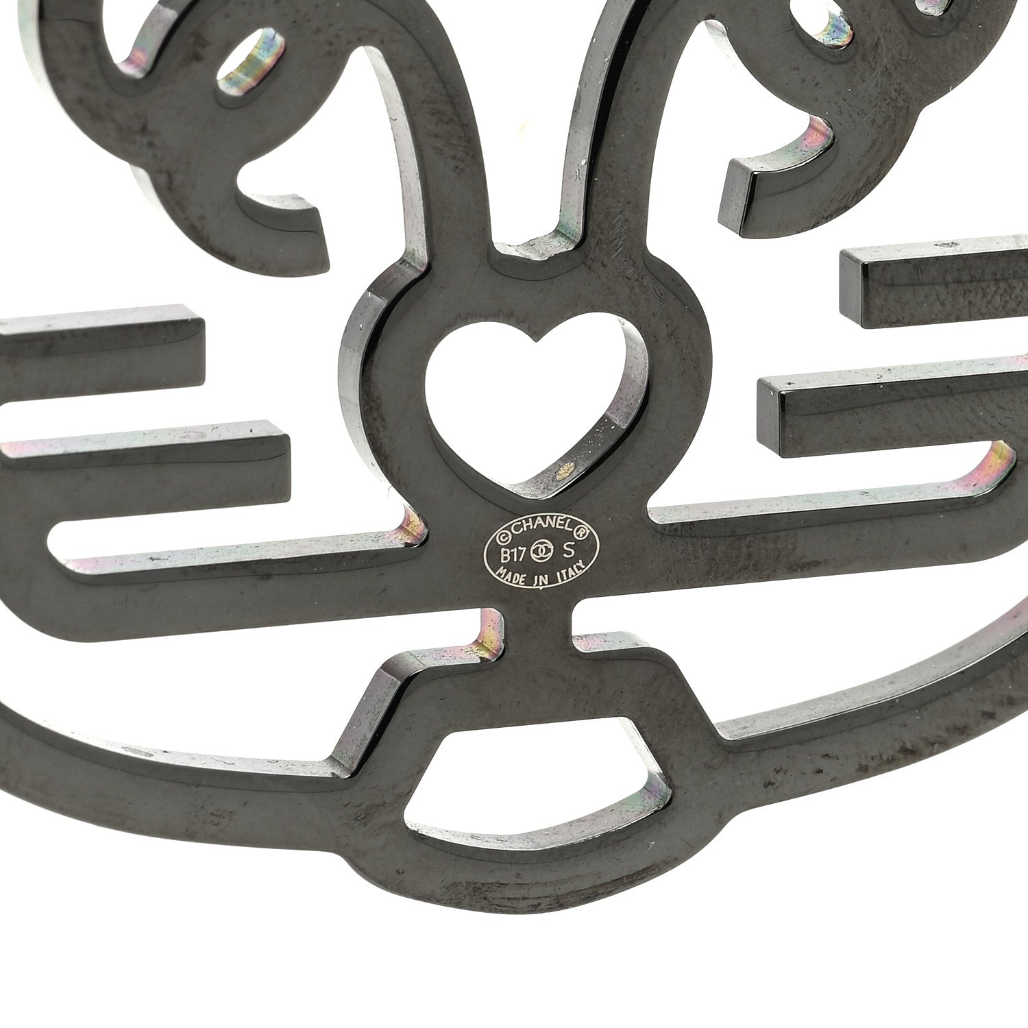 Chanel Crystal CC Emoji Robot Cat Lanyard Necklace Black Silver 4 of 4