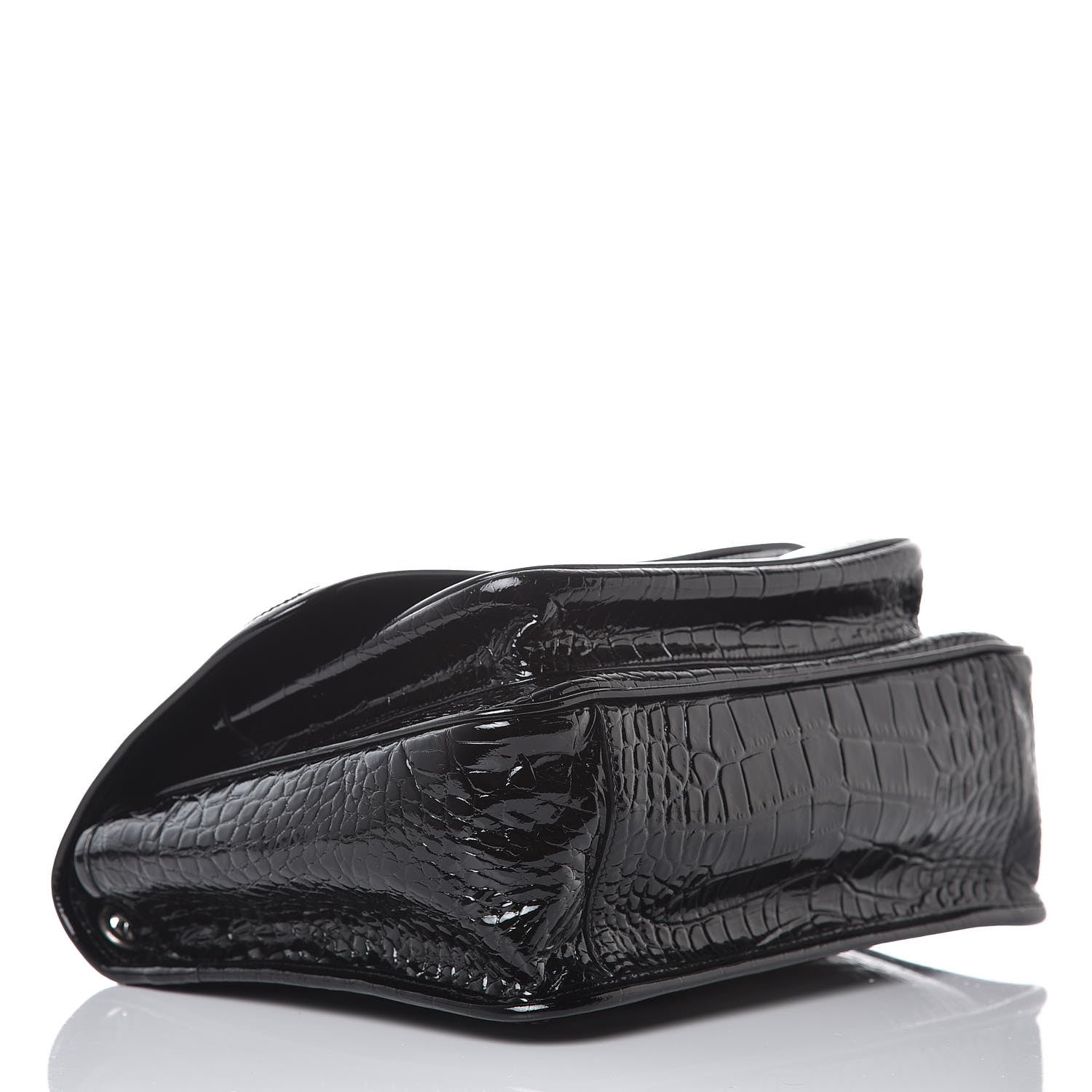 Saint Laurent Patent Crocodile Embossed Lambskin Monogram Medium Niki Chain Satchel Black 4 of 8