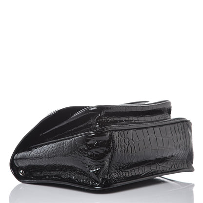 Saint Laurent Patent Crocodile Embossed Lambskin Monogram Medium Niki Chain Satchel Black 4 of 8