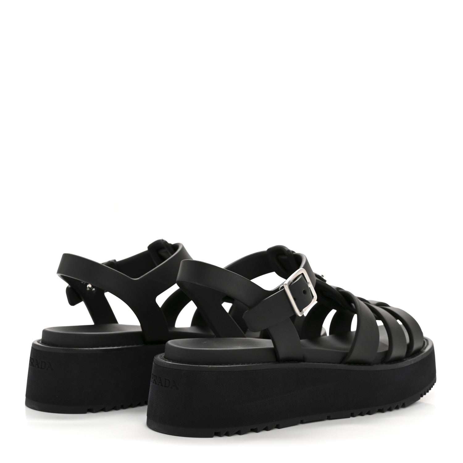 Prada Foam Rubber Triangle Logo Platform Cage Sandals 39 Black 5 of 9