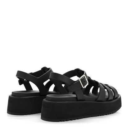 Prada Foam Rubber Triangle Logo Platform Cage Sandals 39 Black 5 of 9