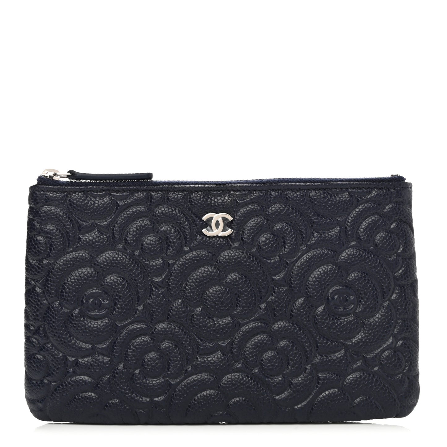 Caviar Camellia Embossed Cosmetic Pouch Navy