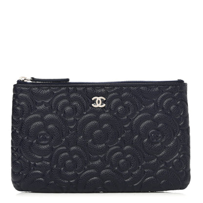 Chanel Caviar Camellia Embossed Cosmetic Pouch Navy 1 of 7