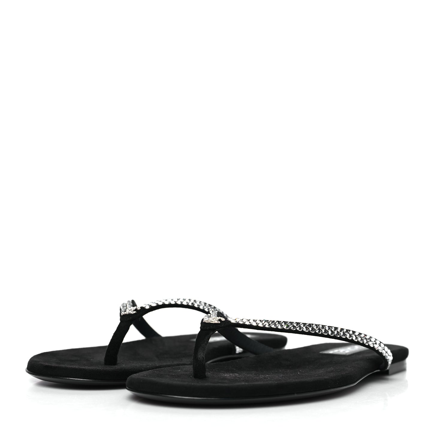 Suede Kidskin Strass CC Thong Sandals 40 Black