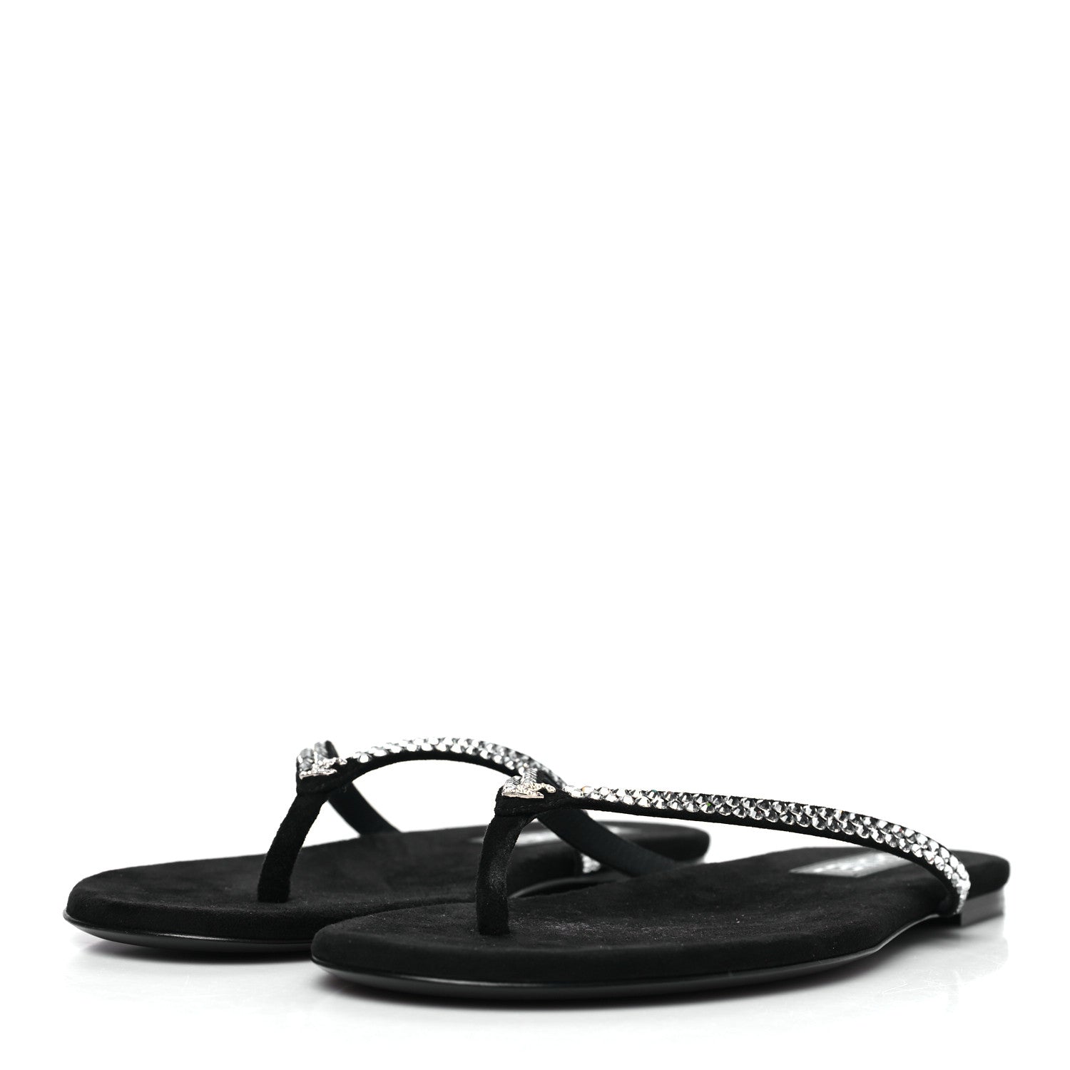 Chanel Suede Kidskin Strass CC Thong Sandals 40 Black 4 of 9