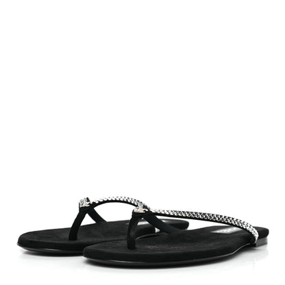 Chanel Suede Kidskin Strass CC Thong Sandals 40 Black 4 of 9