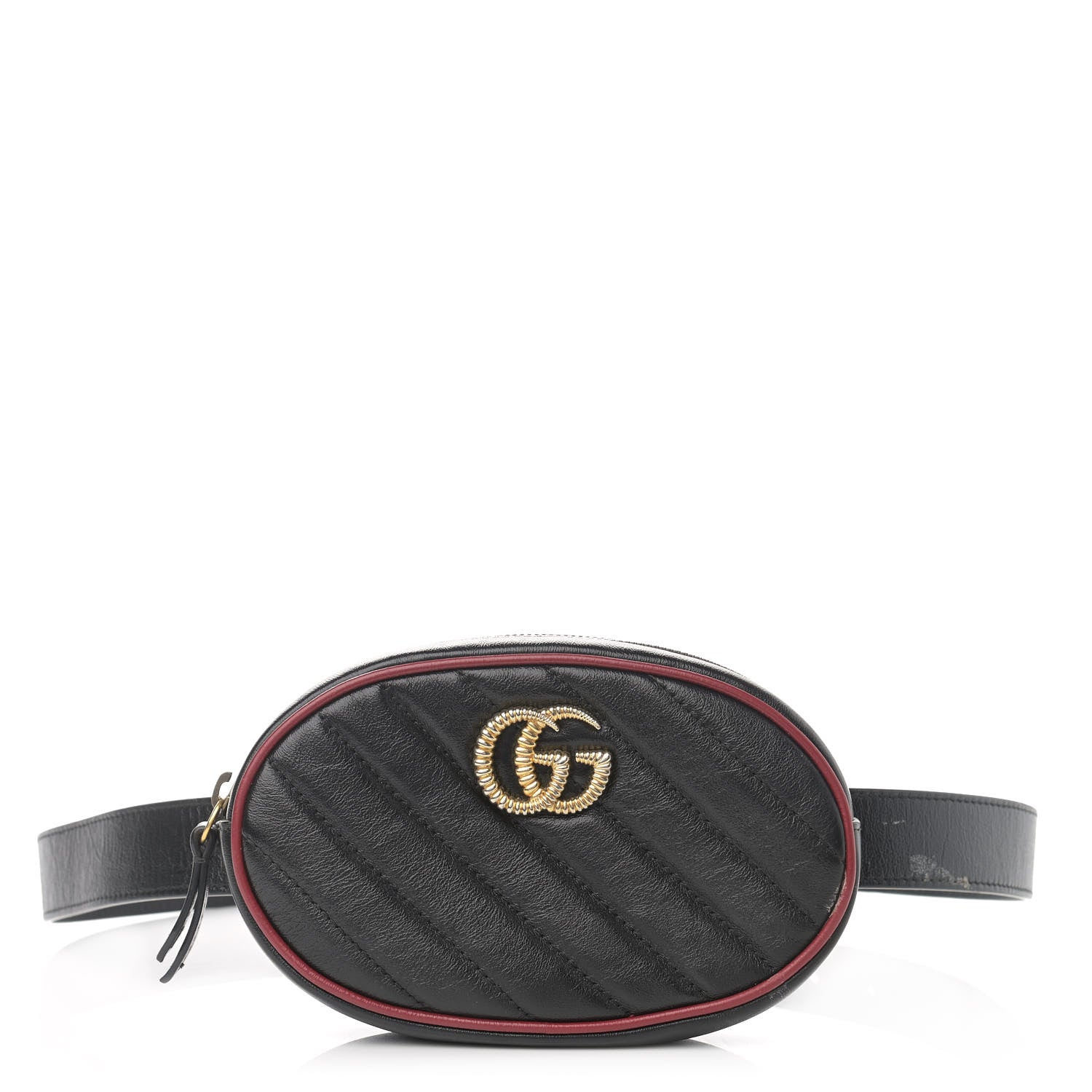 Gucci Azalea Calfskin Matelasse Diagonal Torchon GG Marmont Belt Bag 95 38 Black Romantic Cerise 1 of 17