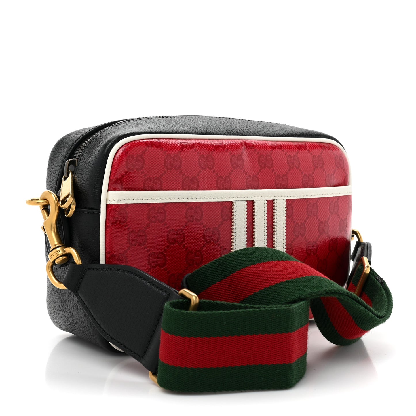 X ADIDAS Crystal Vintage Monogram Textured Dollar Calfskin Web Trefoil Logo Small Messenger Bag Hibiscus Red Off White Black