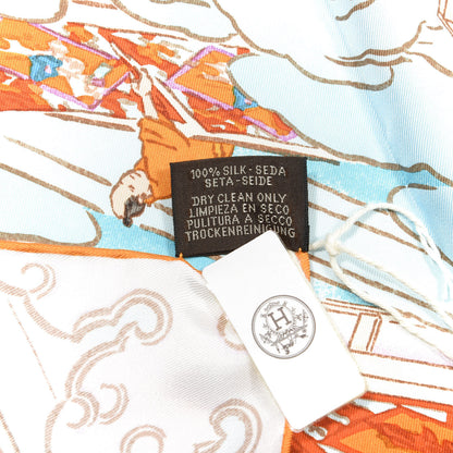 Hermes Silk Les Artisans D'Scarf 90 Orange Ciel Fuchsia 9 of 9