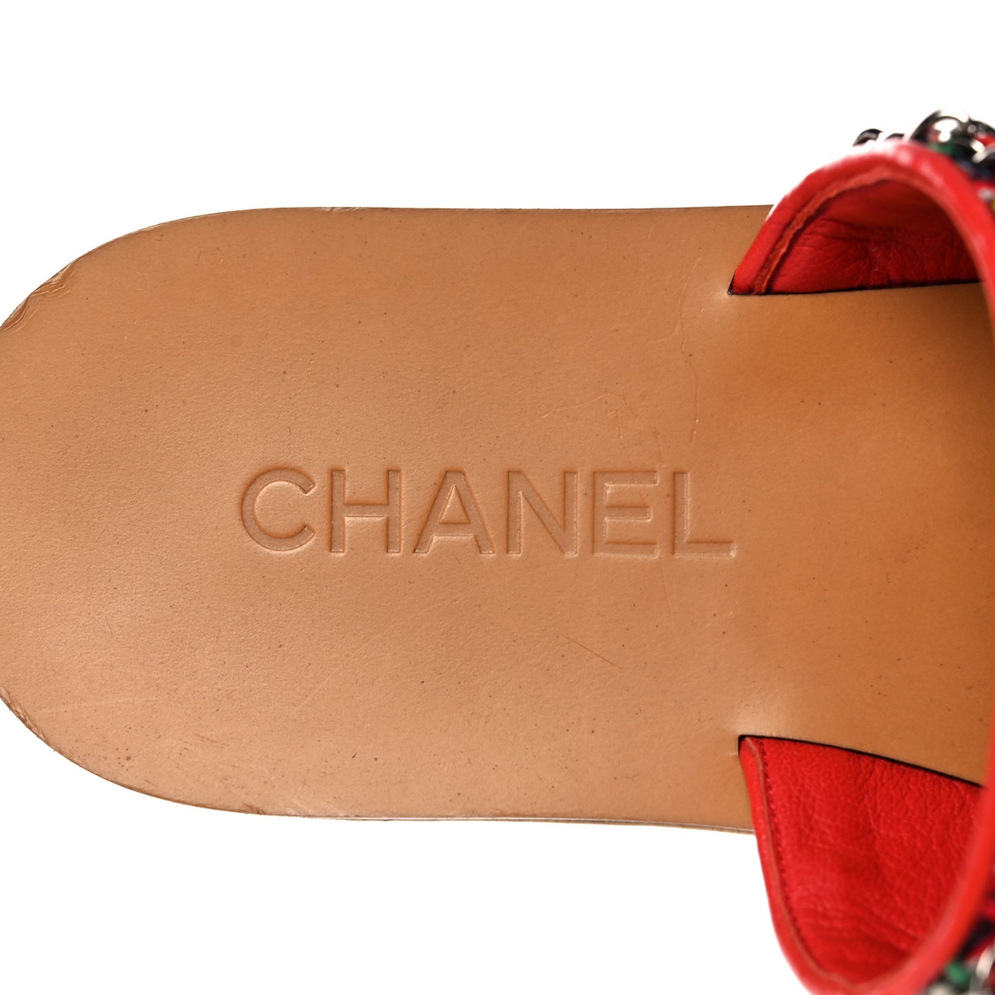 Cork Tweed Chain Mule Slides 38 Red