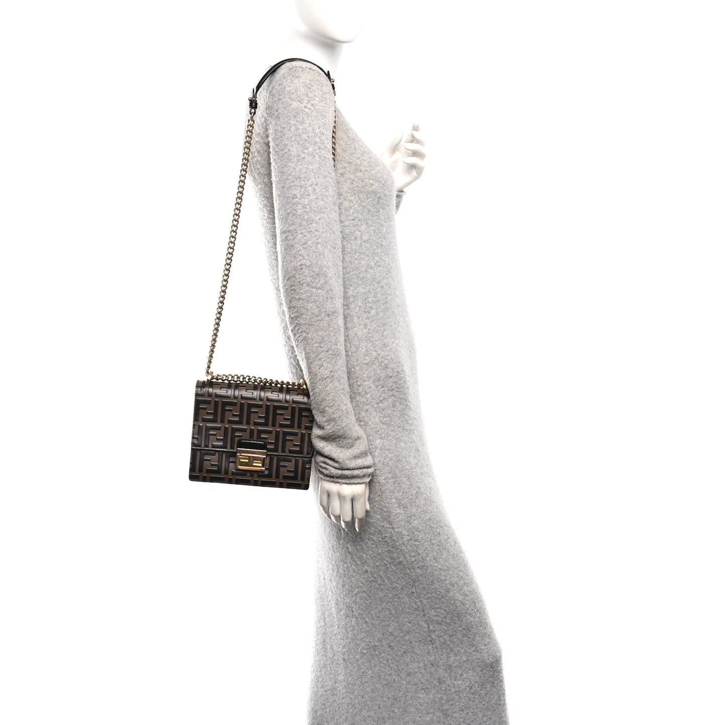 Vitello Liberty Bi-Color FF 1974 Embossed Small Kan U Shoulder Bag Maya Black