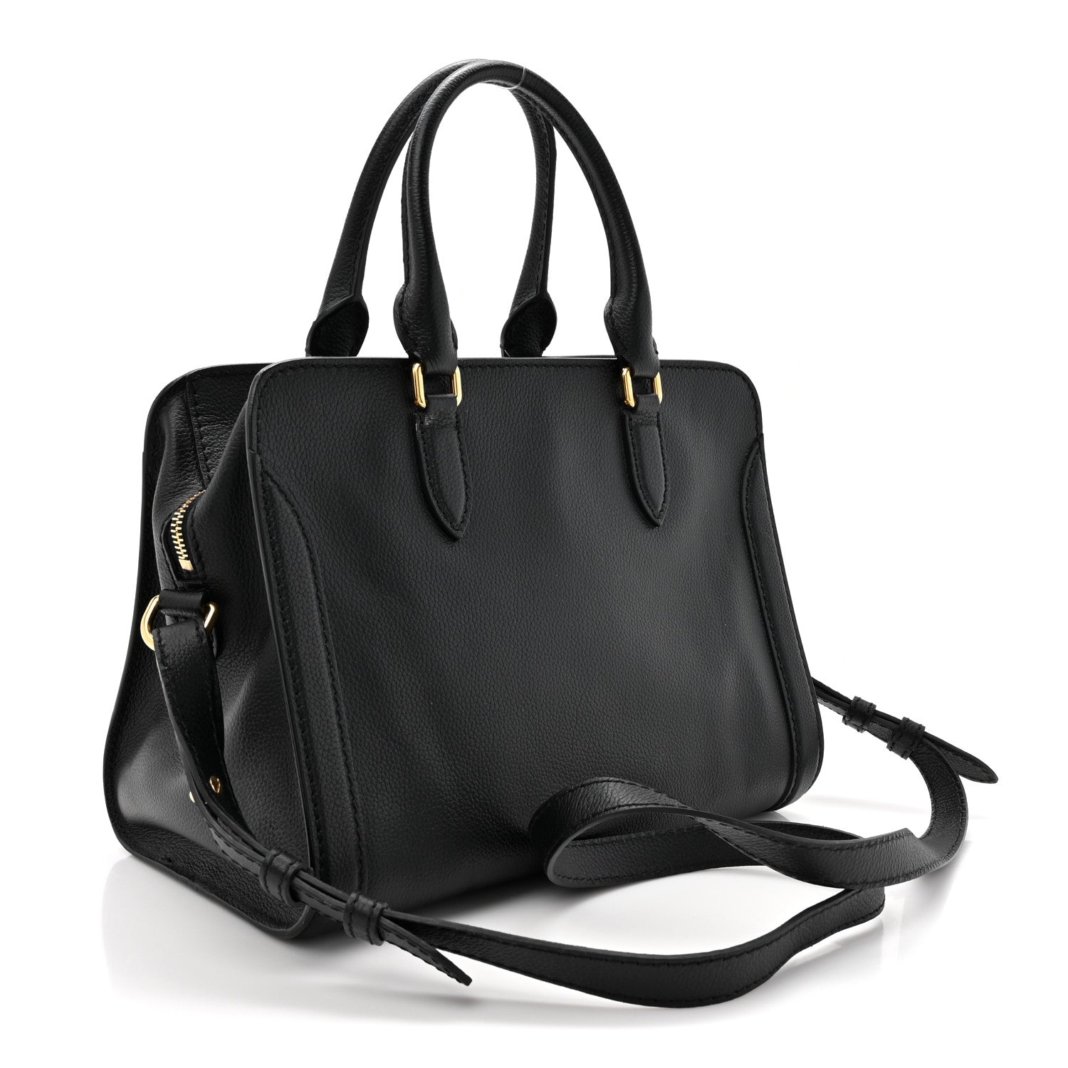 Alexander McQueen Pebbled Calfskin Small Skull Padlock Zip Around Tote Black 3 of 13