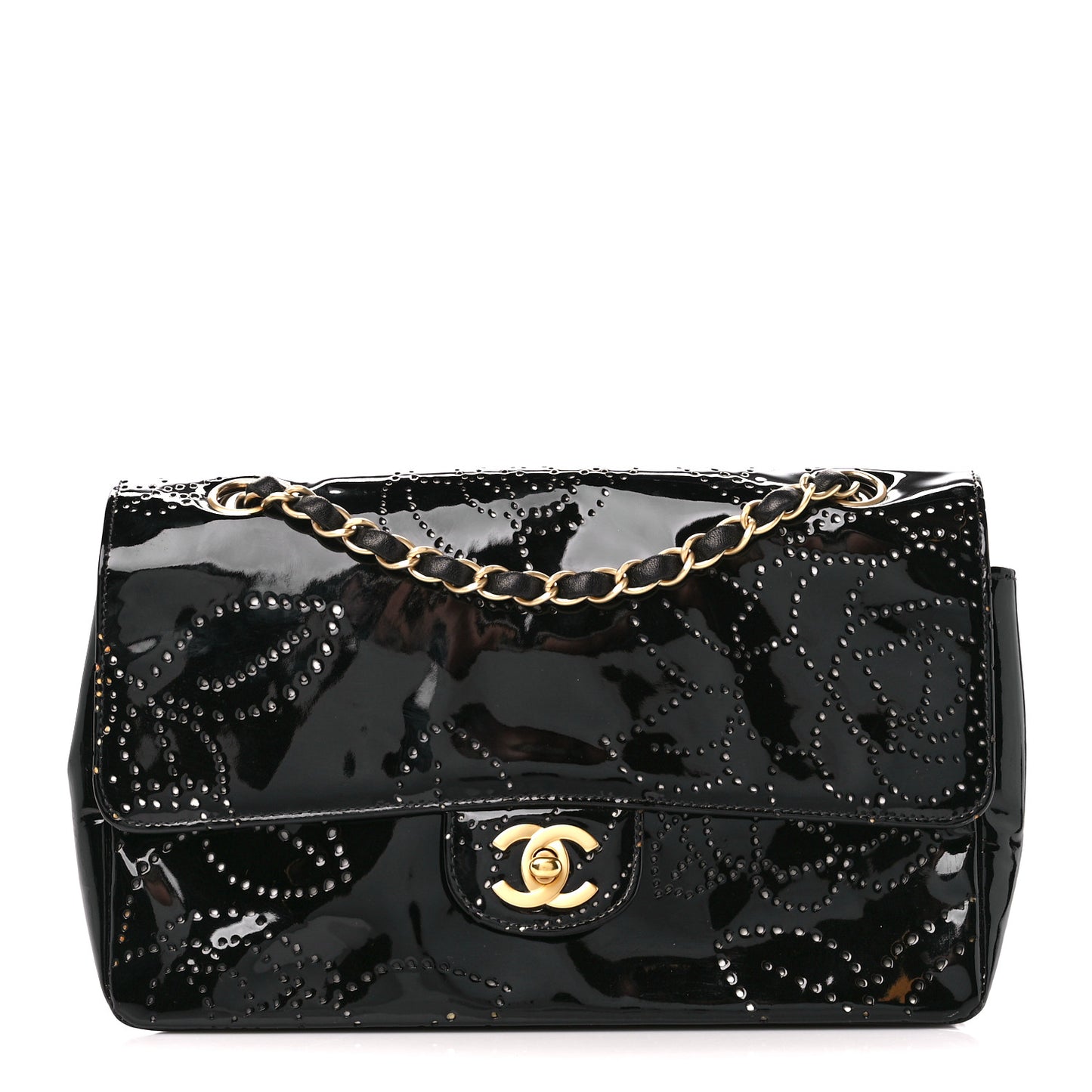 Patent Perforated Camellia Medium Single Flap Black