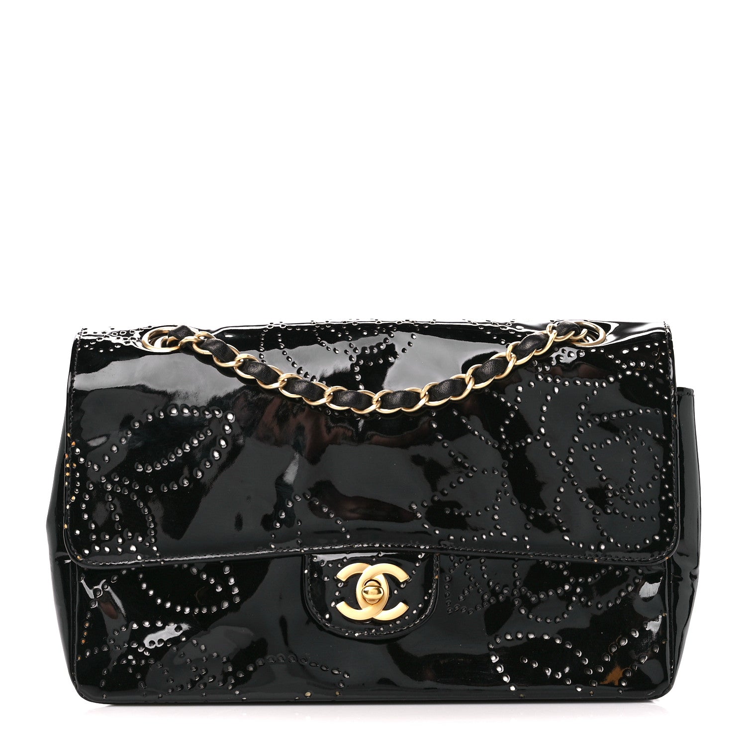 Chanel Patent Perforated Camellia Medium Single Flap Black 1 of 11