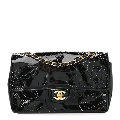 Chanel Patent Perforated Camellia Medium Single Flap Black 1 of 11