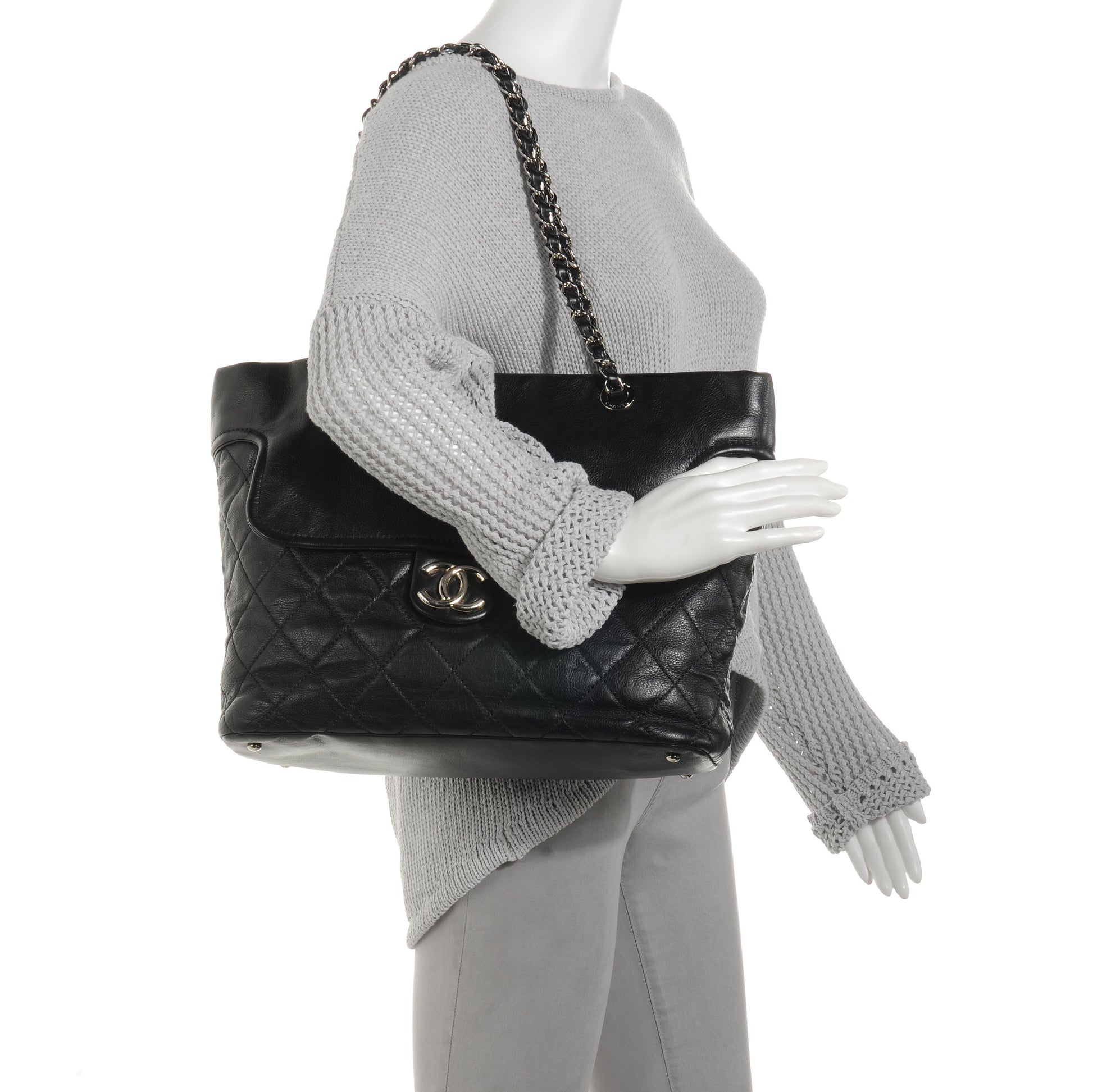 Chanel Calfskin Large Front Flap Tote Black 2 of 8