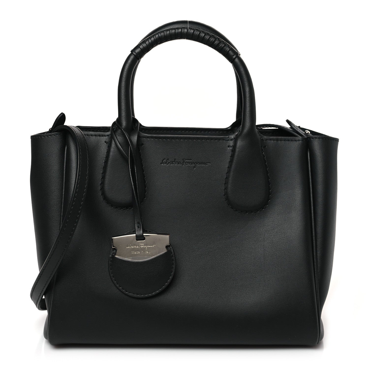 Salvatore Ferragamo Calfskin Double Handle Small Nolita Satchel Black 1 of 8