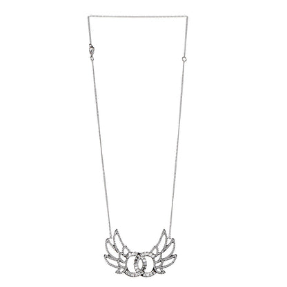 Chanel Baguette Crystal Winged CC Necklace Silver 3 of 6